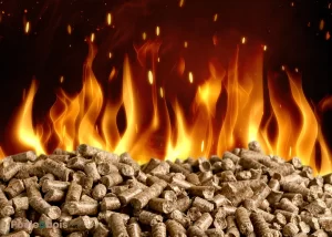 Des granulés de bois devant un feu.