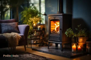 Un poêle à bois rétro dans une belle maison.